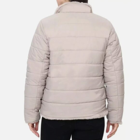 NWT Nicole Miller Reversible Faux Fur Puffer Jacket Tan Size Small - Picture 7 of 16